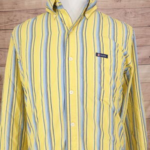 CHAPS EASY CARE YELLOW COLORBLOCK STRIPED BUTTON DOWN SHIRT MENS SZ L LARGE